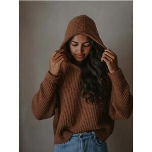 The Simple Folk Portugal 100% Chunky Marled Wool Hoody Maple Sweater Pullover L